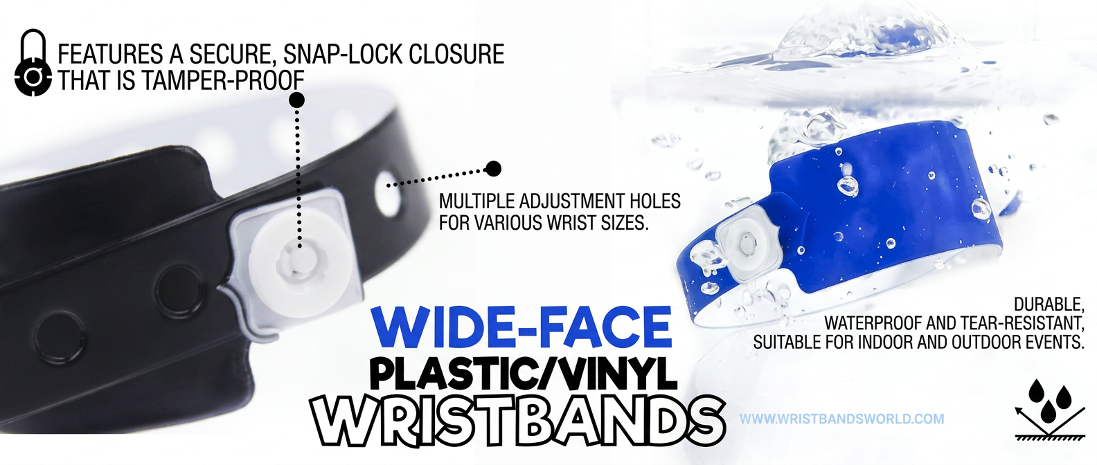 Wide-face plastic vinyl wristbands